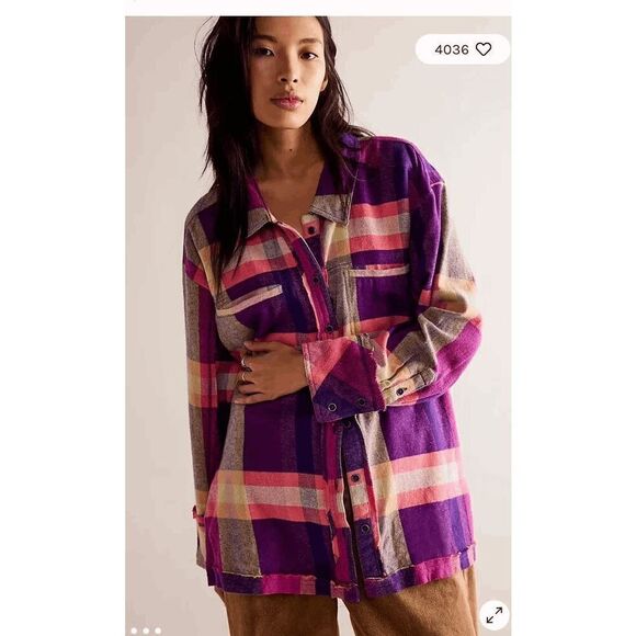 Free People We The Free So Long Summer Pink Purple Flannel XS NWOT - Picture 7 of 10
